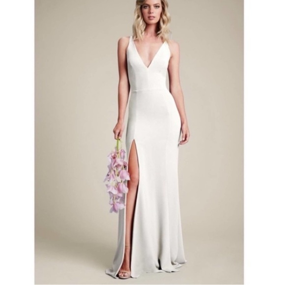 DRESS THE POPULATION Iris Slit Plunge White Gown Dress size XS - Picture 2 of 8